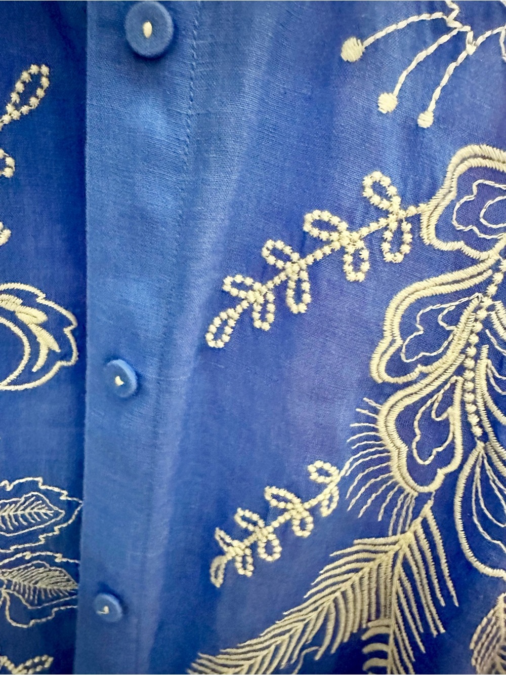 Johnny Was 3/4 Flounce Sleeve Embroidered Ramie Blouse Roberta Baja Blue XL NWT - Picture 8 of 16